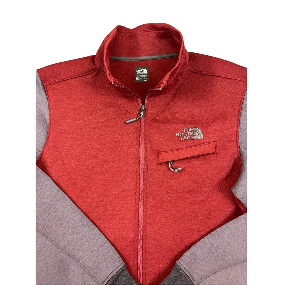 The North Face Men's Large Garnet‎ Gray Full Zip Jacket Dual Pockets Mock Neck